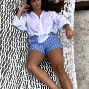 Blue Striped Cotton Shorts